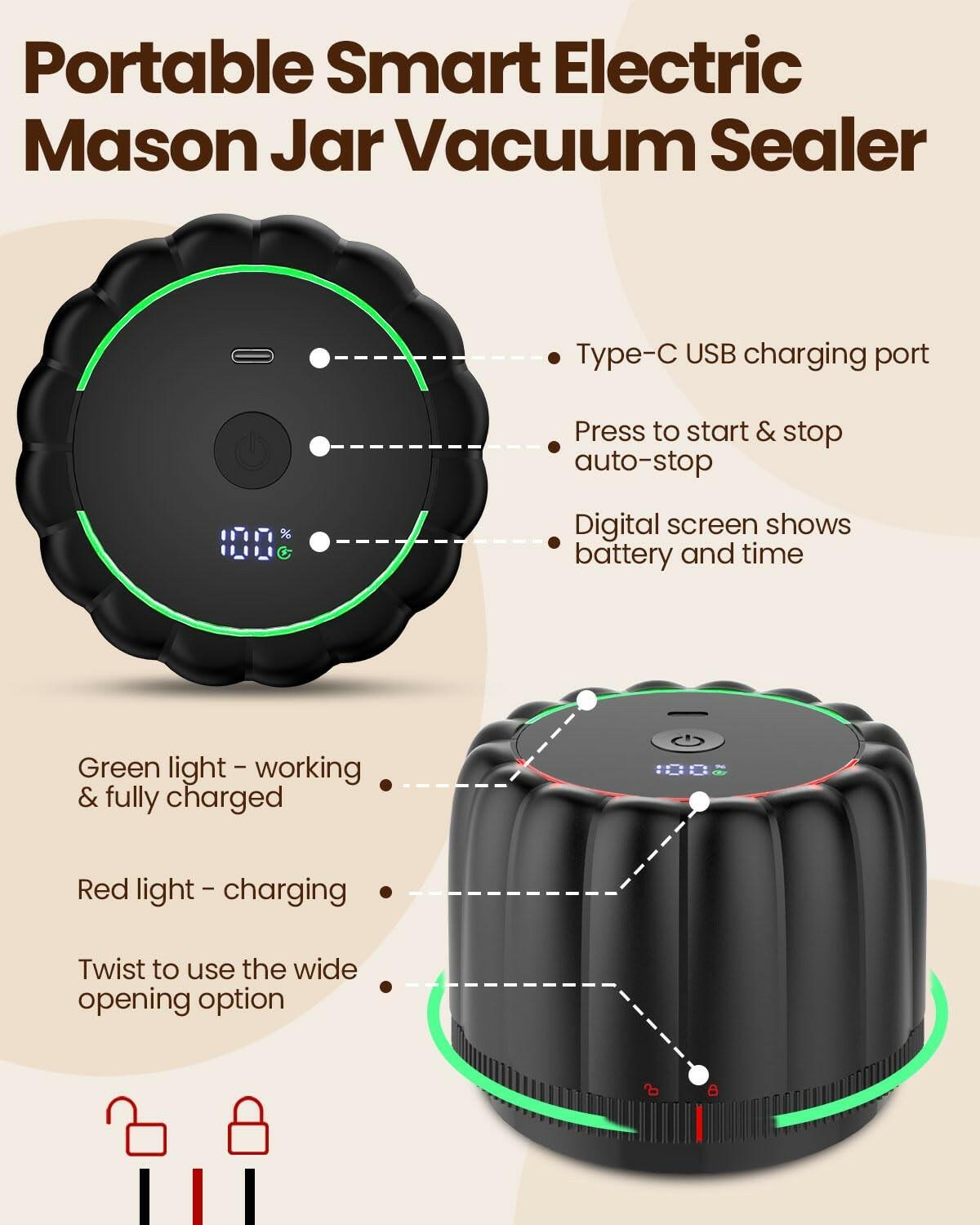 Snuuoby 2026 Upgraded Electric Mason Jar Vacuum Sealer Kit with Wide and Regular