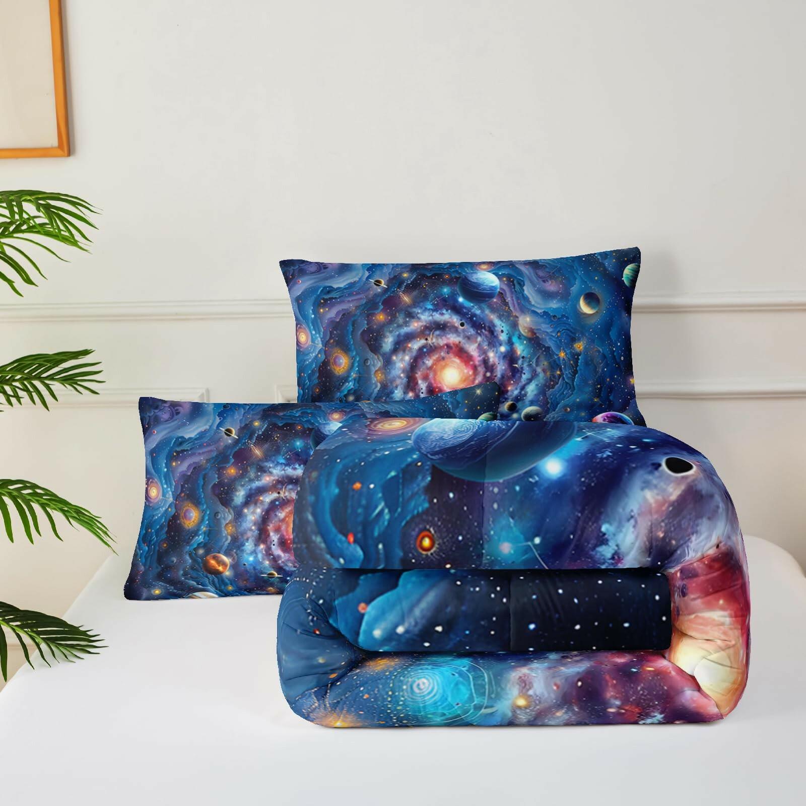 lneffble Twin Size Galaxy Comforter Set for Kids，Outer Space Themed Twin Bedding