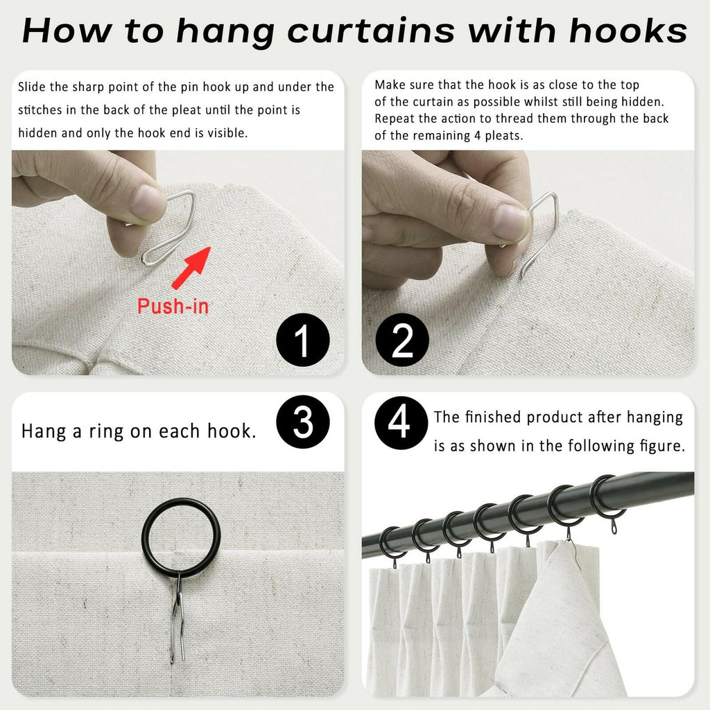 Natural Linen Kitchen Curtains 36" W x 30" L Pinch Pleat Cafe Curtains 1 Panels
