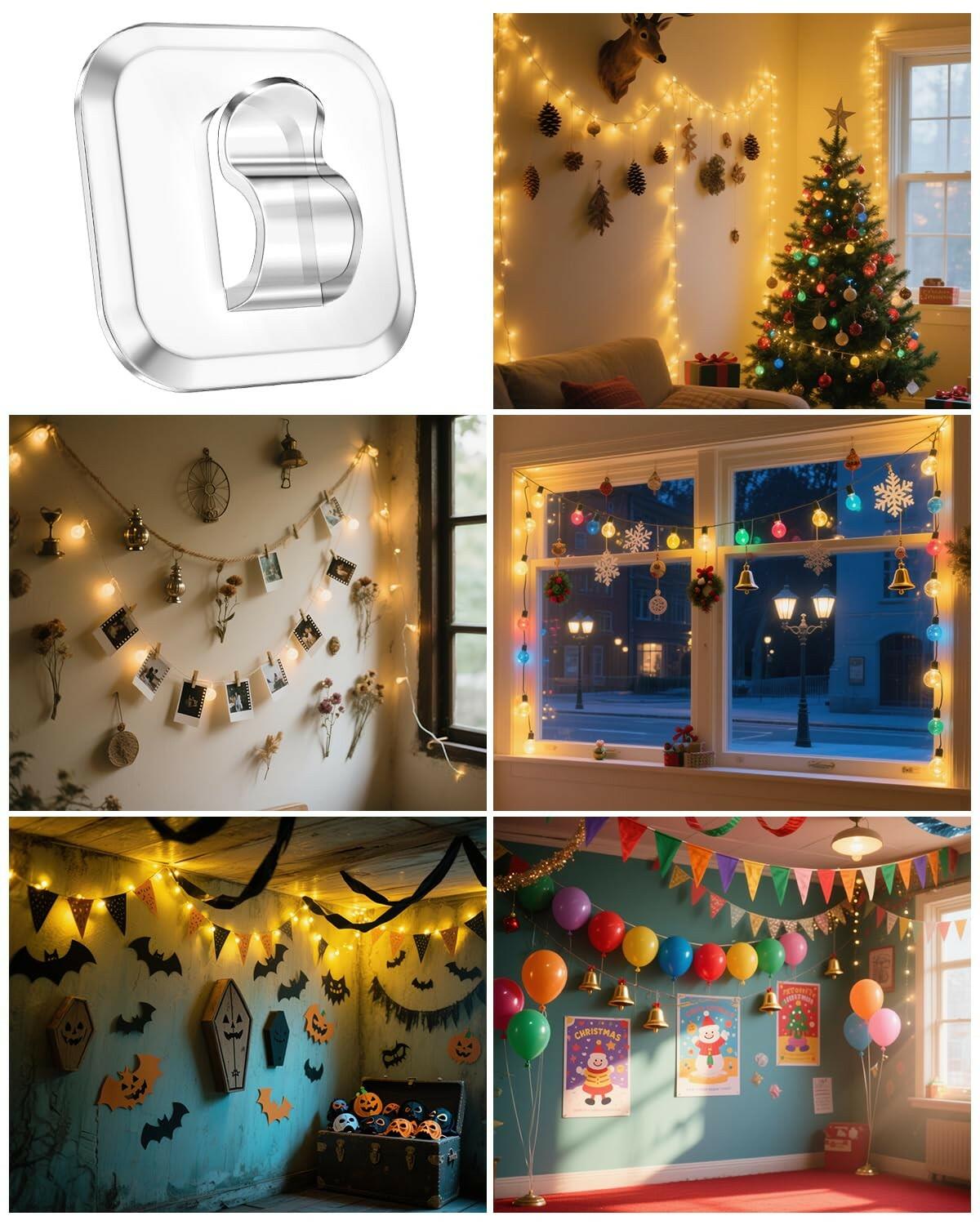 ispneay 50 Mini Light Hooks with Adhesive Strips: Indoor Clear Small String