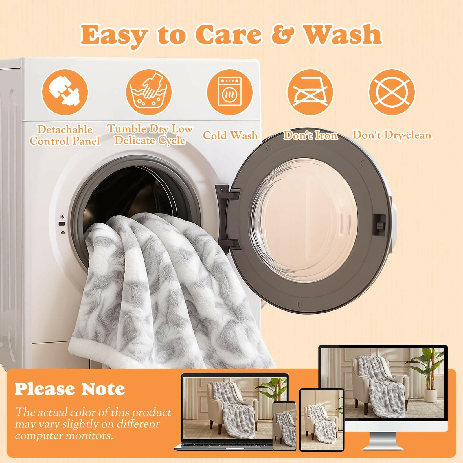 SNUGSUN Heated Throw Blanket Faux Fur & Sherpa, Safe Electric Blanket ETL & FCC