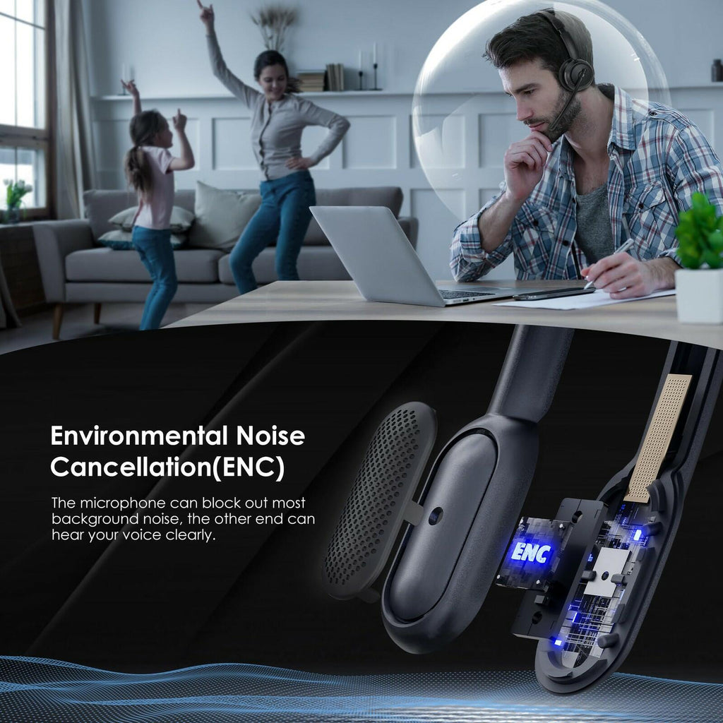 Upgrade ANC & ENC Headset with Microphone for PC, Wireless Headset with Mic for