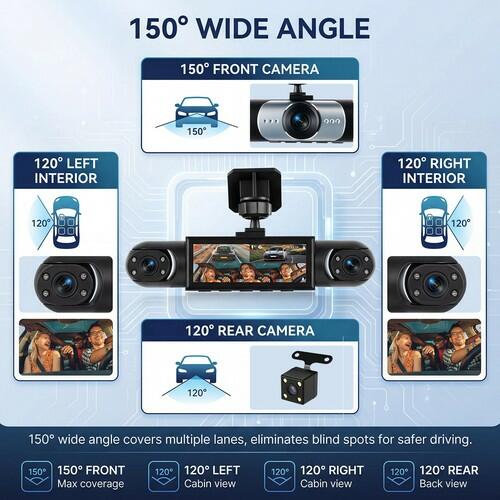 Orderich 4 Channel 360° Dash Camera Front and Rear Inside Left Right, 3.16 Inch
