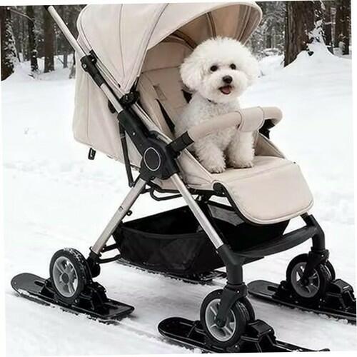 4 pcs Tsawntd Stroller Skis, Multi-Purpose Stroller Sled Snow Skis Winter Sledge
