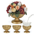 Set of 4, 9'' Wide 6.5'' High Distressed Gold Compote Pedestal Vases, Antique