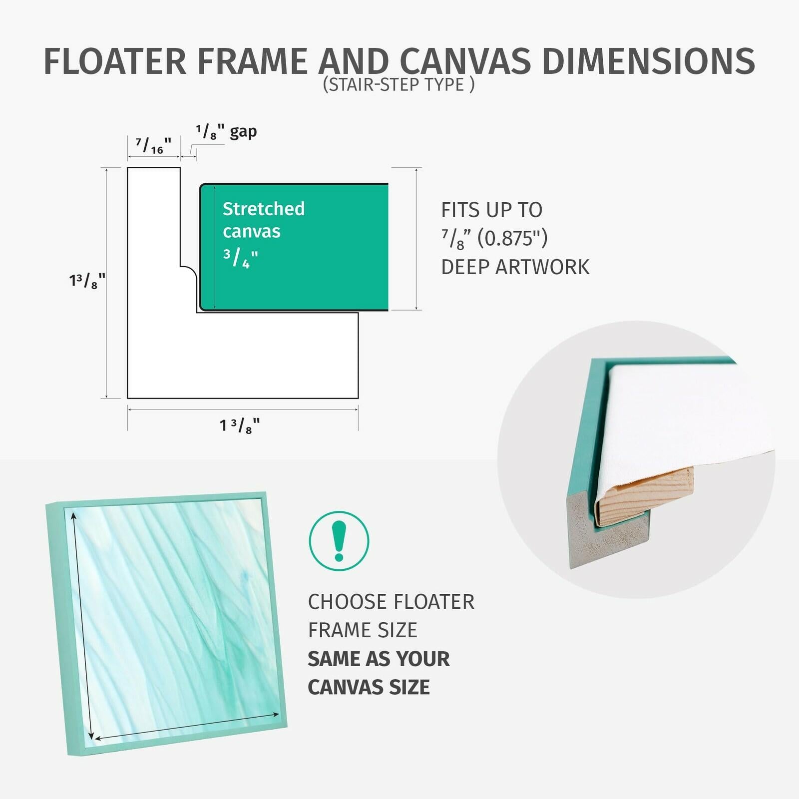 Pixy Canvas Floater Frame 23x23 for 3/4 (0.75) inch Deep Canvas Paintings/Canvas