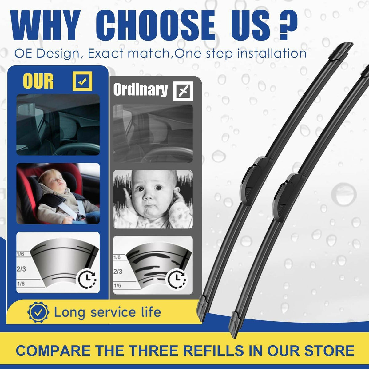 OPEN BOX - 3 wipers Replacement for 2008-2013 Nissan Rogue/2014-2015 Nissan