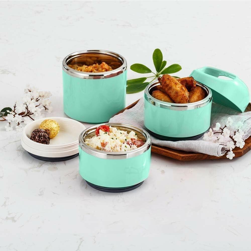 Lille Home Stackable Stainless Steel Thermal Compartment Lunch/Snack Box, 3-Tier