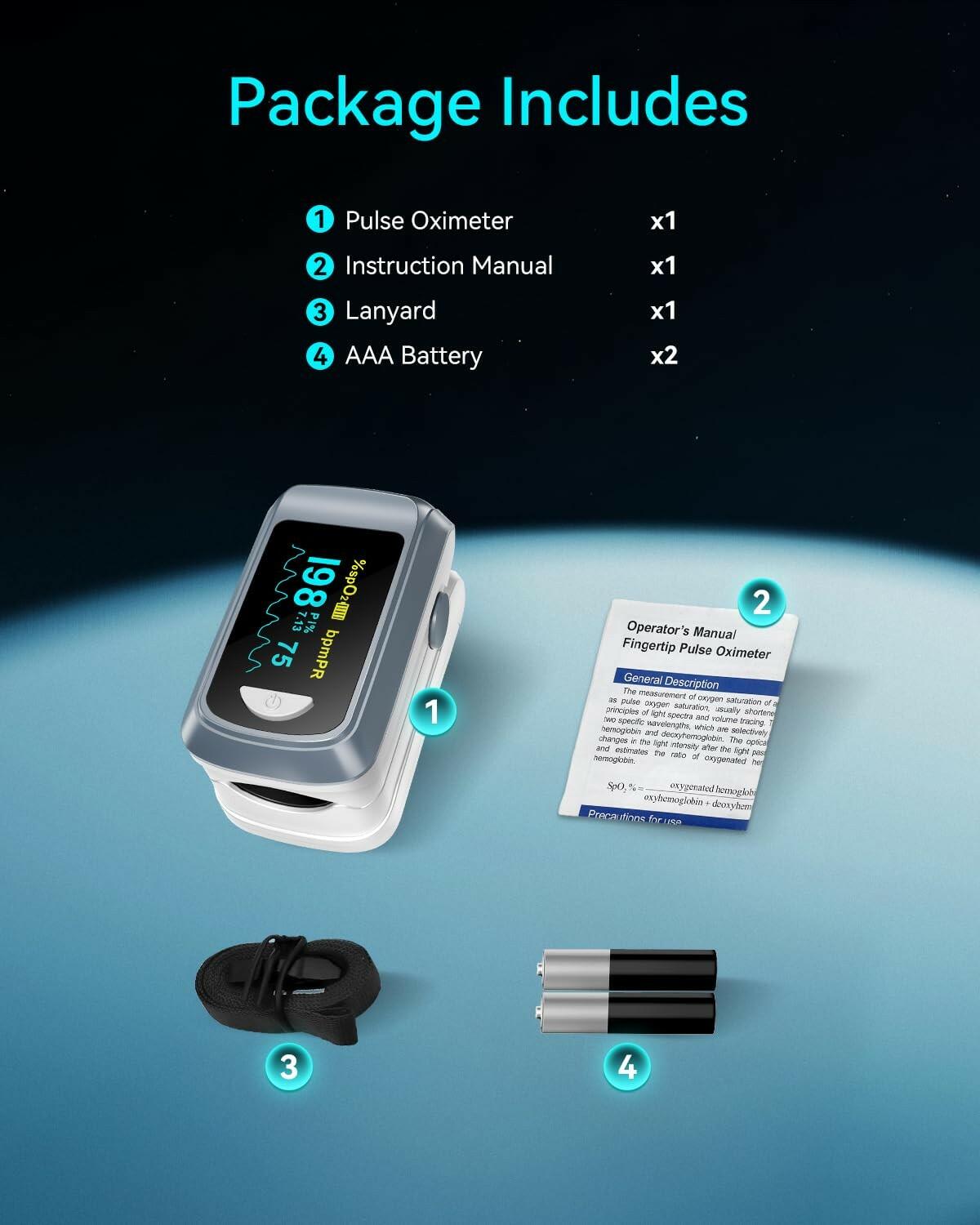 Fingertip Pulse Oximeter Blood Oxygen Saturation Monitor Pulse Ox, Heart Rate
