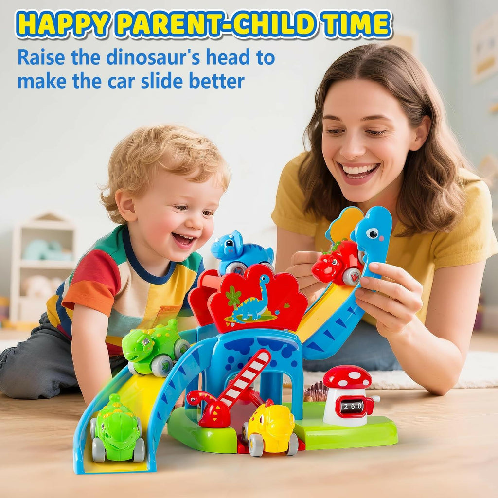 Toys for 1 Year Old Boy and Girl, Race Track for Toddlers 1-3 with 4 Dinosaurs