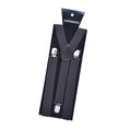 HOOENG Men's Y-Back Suspenders Adjustable 3 Metal Clips 1" Black