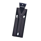 HOOENG Men's Y-Back Suspenders Adjustable 3 Metal Clips 1" Black