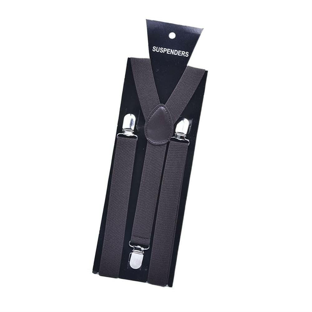 HOOENG Men's Y-Back Suspenders Adjustable 3 Metal Clips 1" Black