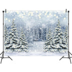 Winter Forest Photography Backdrop Glitter Snowy Pine Tree Scene Background