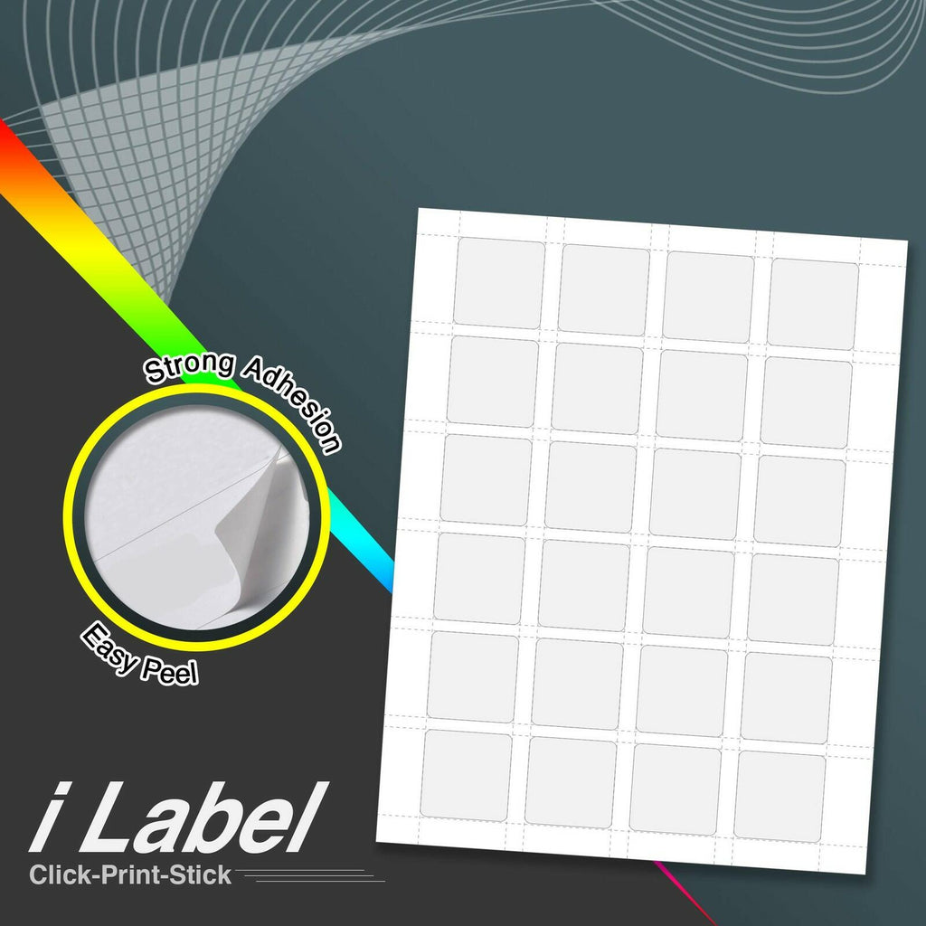 100 Sheets 24UP 1.5" x 1.5" Square Labels for Laser & Inkjet Printers ,2400