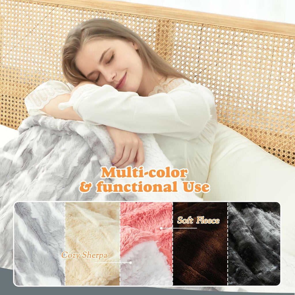 SNUGSUN Heated Throw Blanket Faux Fur & Sherpa, Safe Electric Blanket ETL & FCC