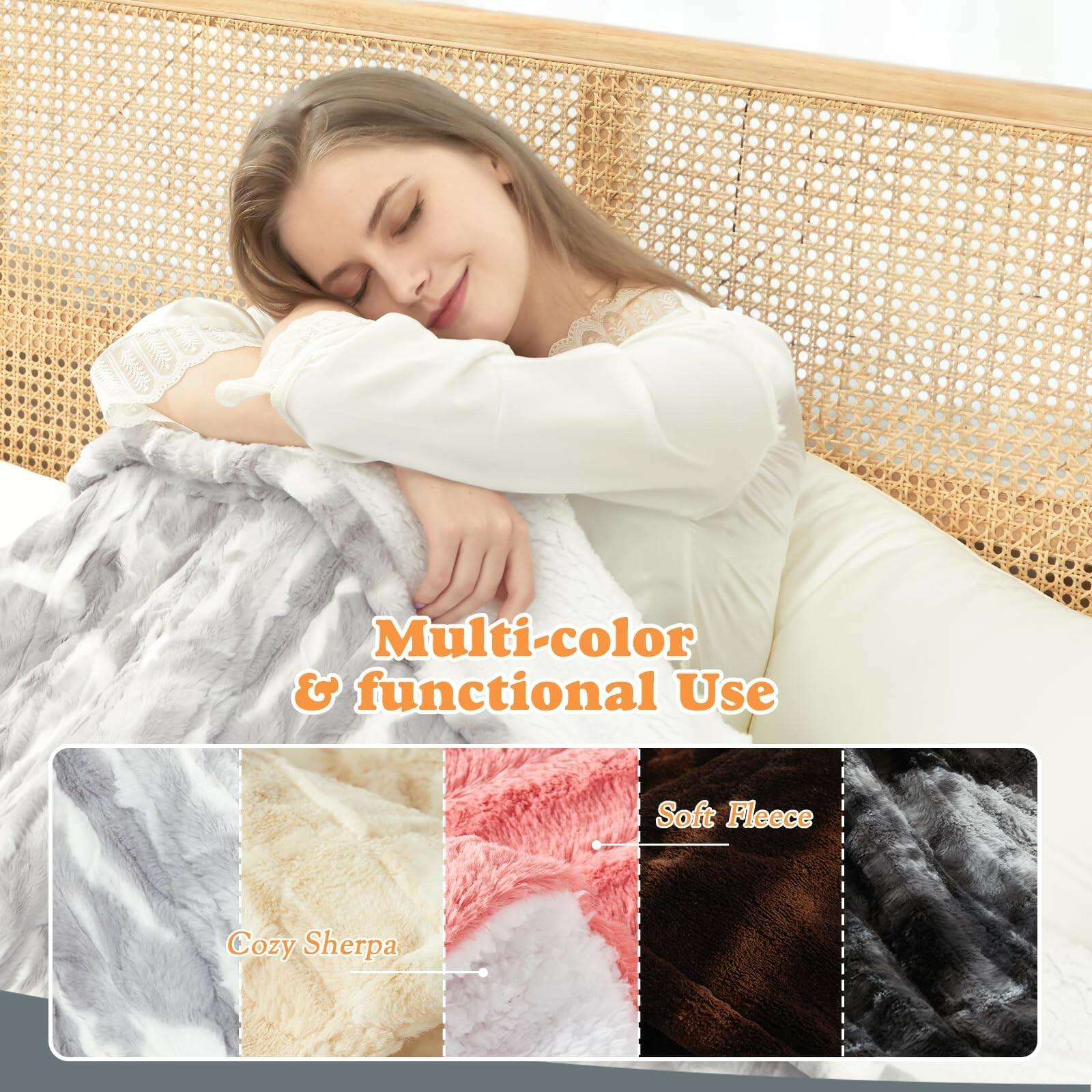 SNUGSUN Heated Throw Blanket Faux Fur & Sherpa, Safe Electric Blanket ETL & FCC