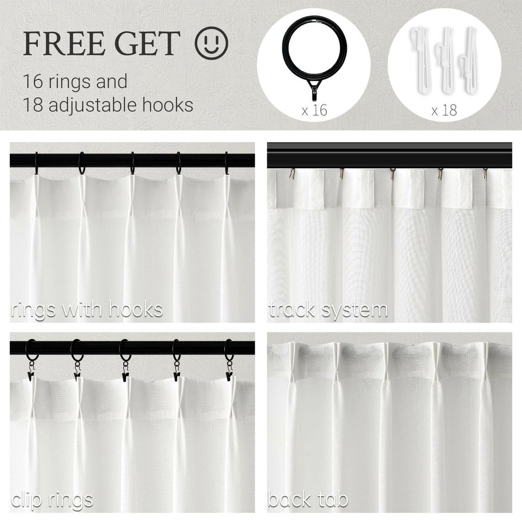 Pinch Pleated Sheer Curtains 84 Inches Long,Light Filtering Semi Sheer White