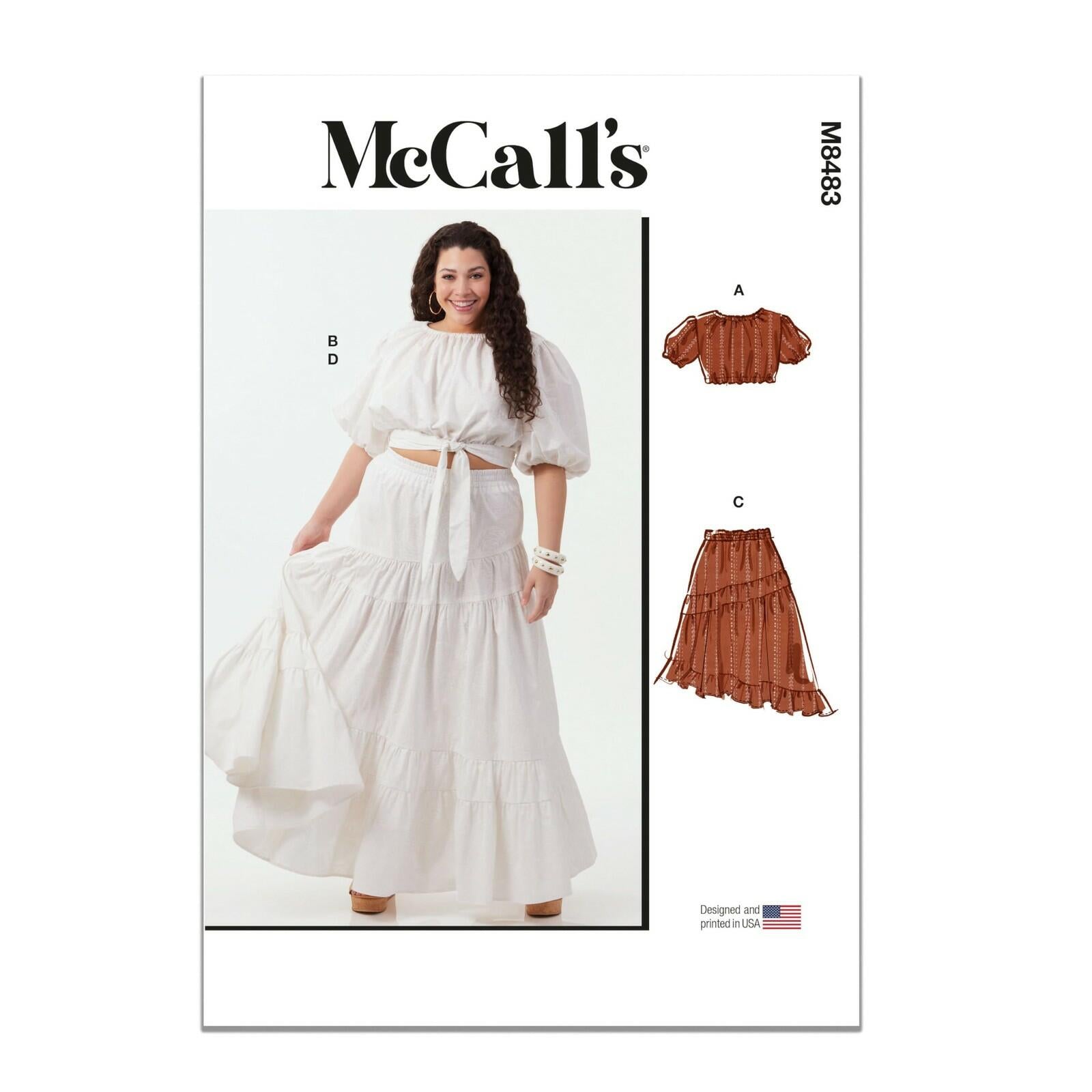 McCall's Women's Crop Tops and Asymmetric Skirts Sewing Pattern Packet, Design