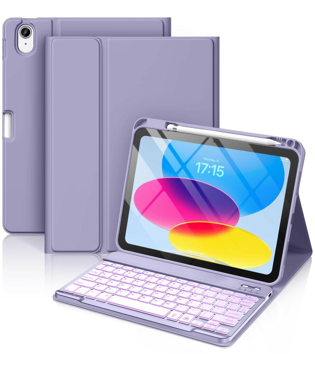 Hamile for iPad 11th 10th Generation Case with Keyboard - 7 Colors Backlit