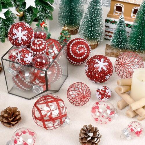 Super Holiday Christmas Ball Ornaments, 33PCS Red Clear Shatterproof Plastic
