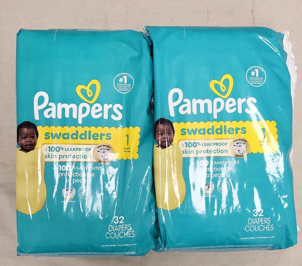 64 Count Pampers Swaddlers Diapers, Size 1 (8-14 lbs), Absorbent, Keeps Baby Dry