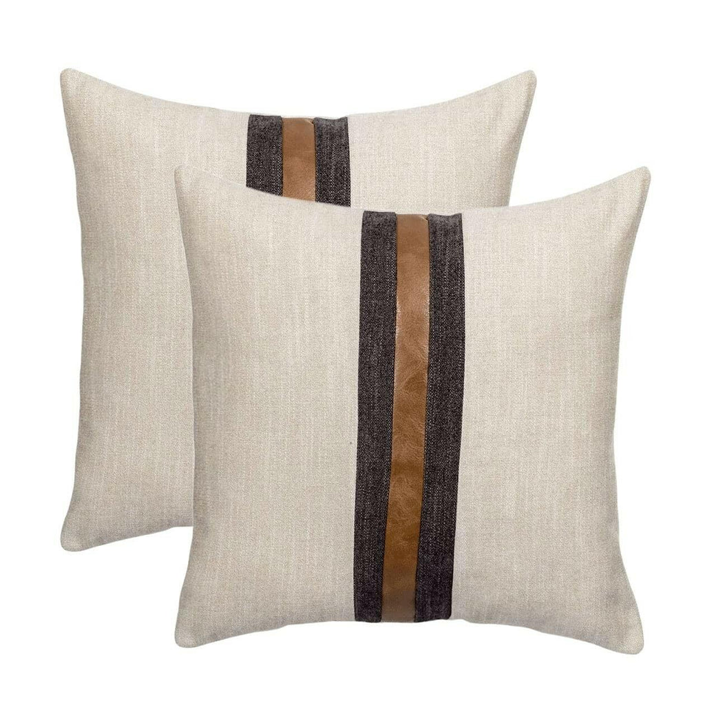 BOYSUM Set of 2 18"x18" Leather Throw Pillow Covers Outdoor Decor Patchwork