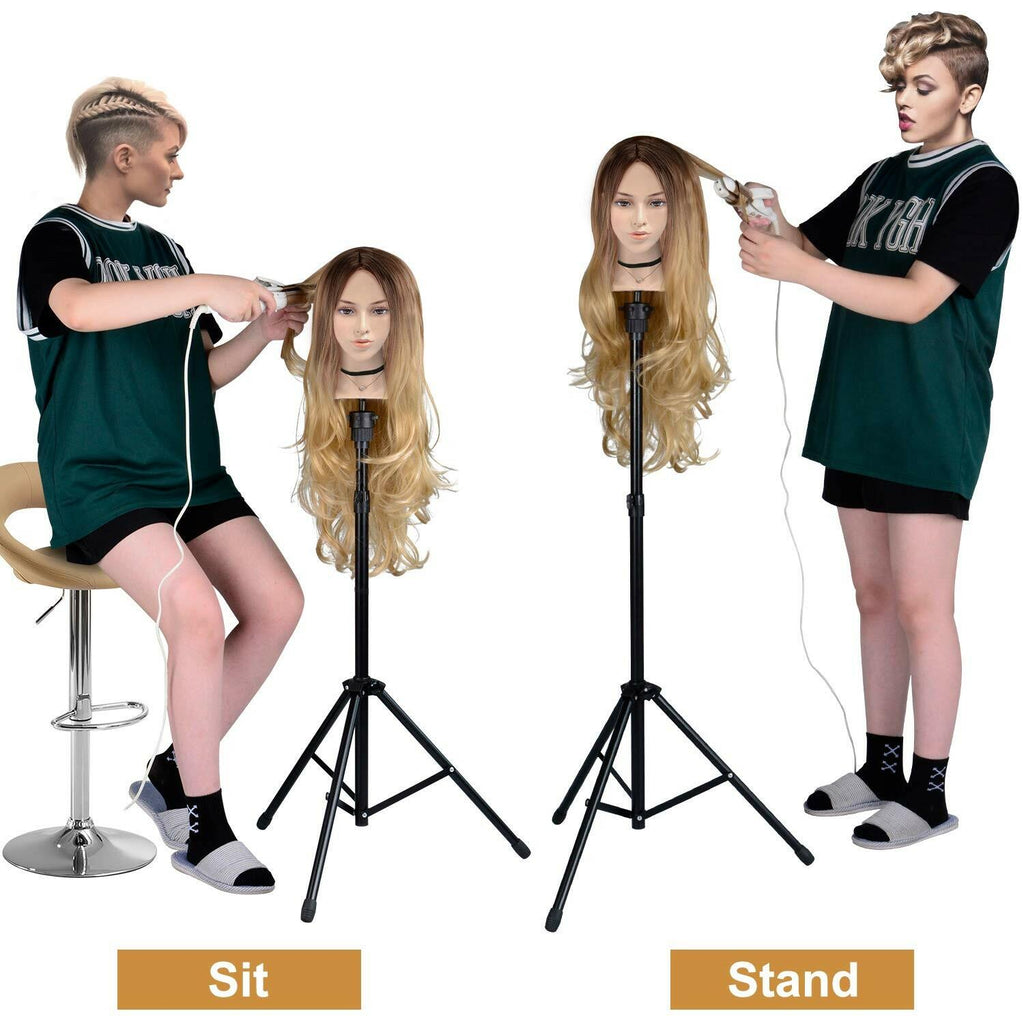 Klvied Reinforced Wig Stand Tripod Mannequin Head Stand, Adjustable Holder for