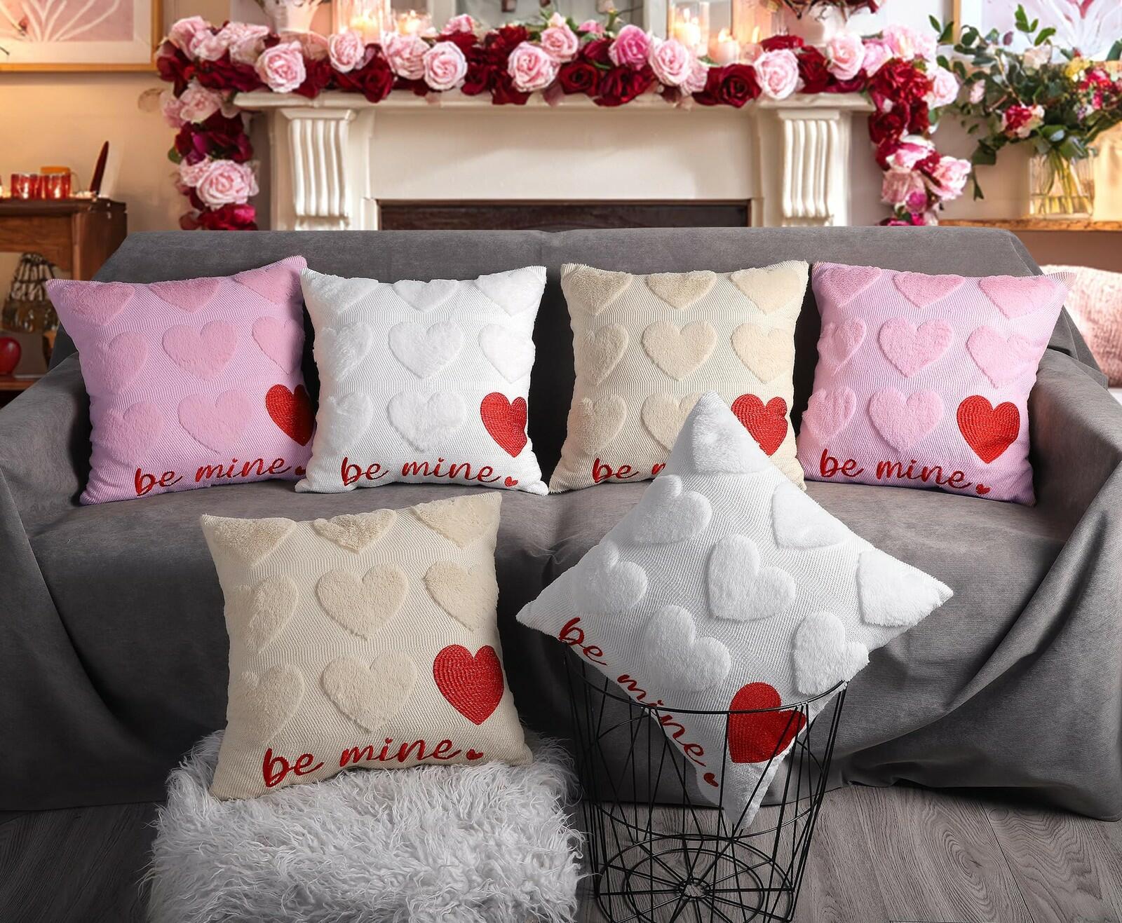 2 PACK 4TH Emotion Be Mine Valentine's Day Decorative Pillow Covers 18x18 inch,