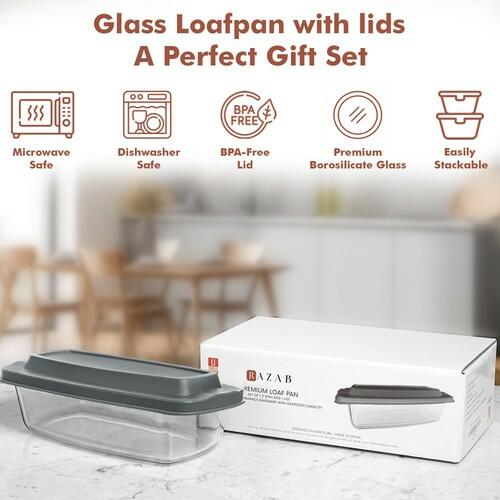 Razab LARGE 7.6 Cups/1800 ML/1.9 Qt Glass Loaf Pan with Lids - Meatloaf Pan BPA
