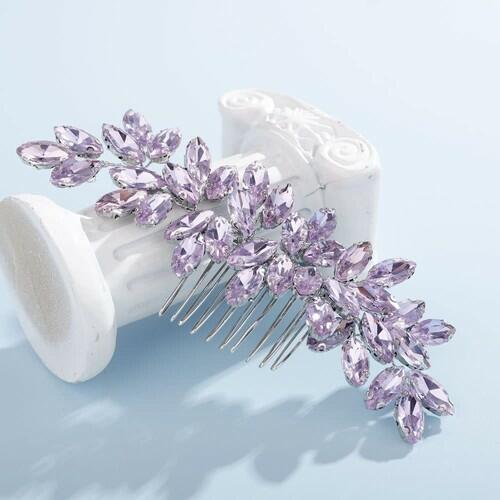Teyglen Dainty Purple Rhinestone Hair Comb - Luxurious Shiny Bridal and Wedding