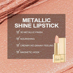 Oulac Matte Nude Peach Lipstick with Glow Metallic Finish - Vegan Lipstick for
