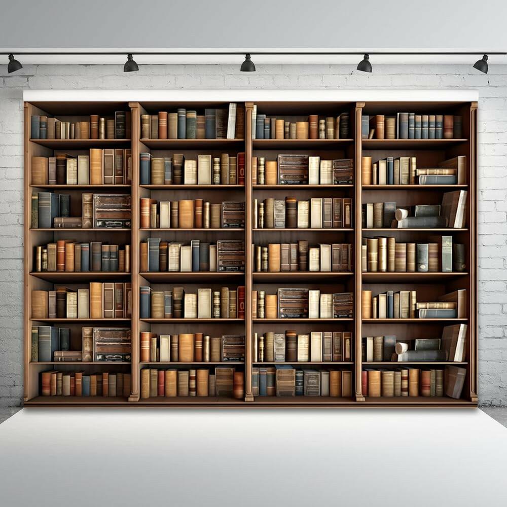 ASDCXZ 10x8ft Bookshelf Backdrop Vintage Bookcase Theme Photography Background