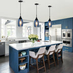 1 PACK Viinew Mini Glass Pendant Light Handblown Clear Dark Blue Seeded Glass