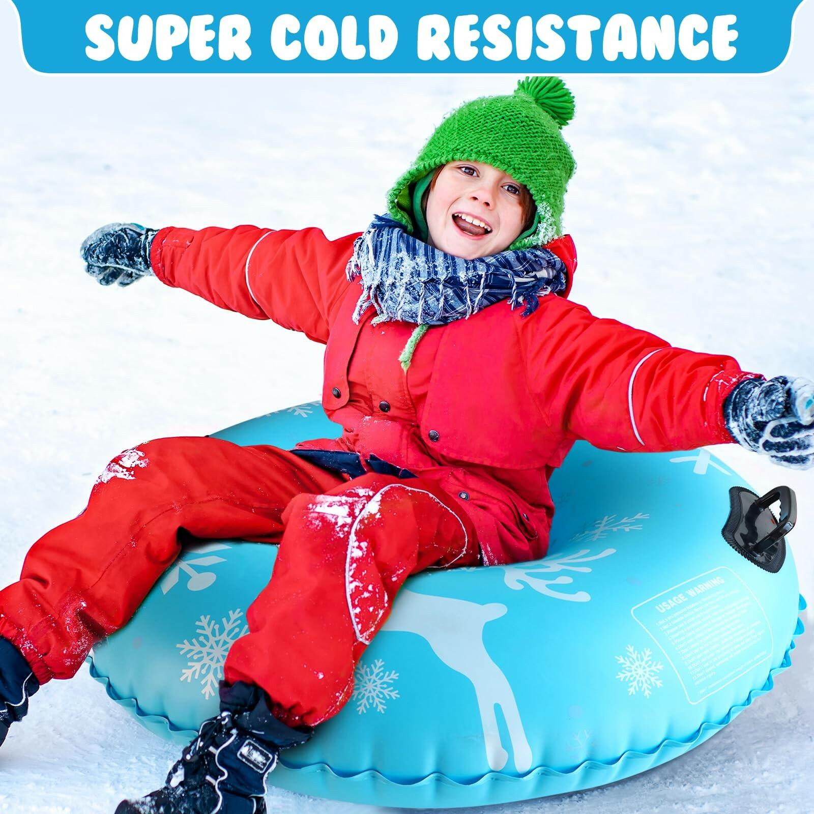 2 PACK ZMLM Snow Tubes for Kids, Plastic Snow Sleds with Handles, Inflatable