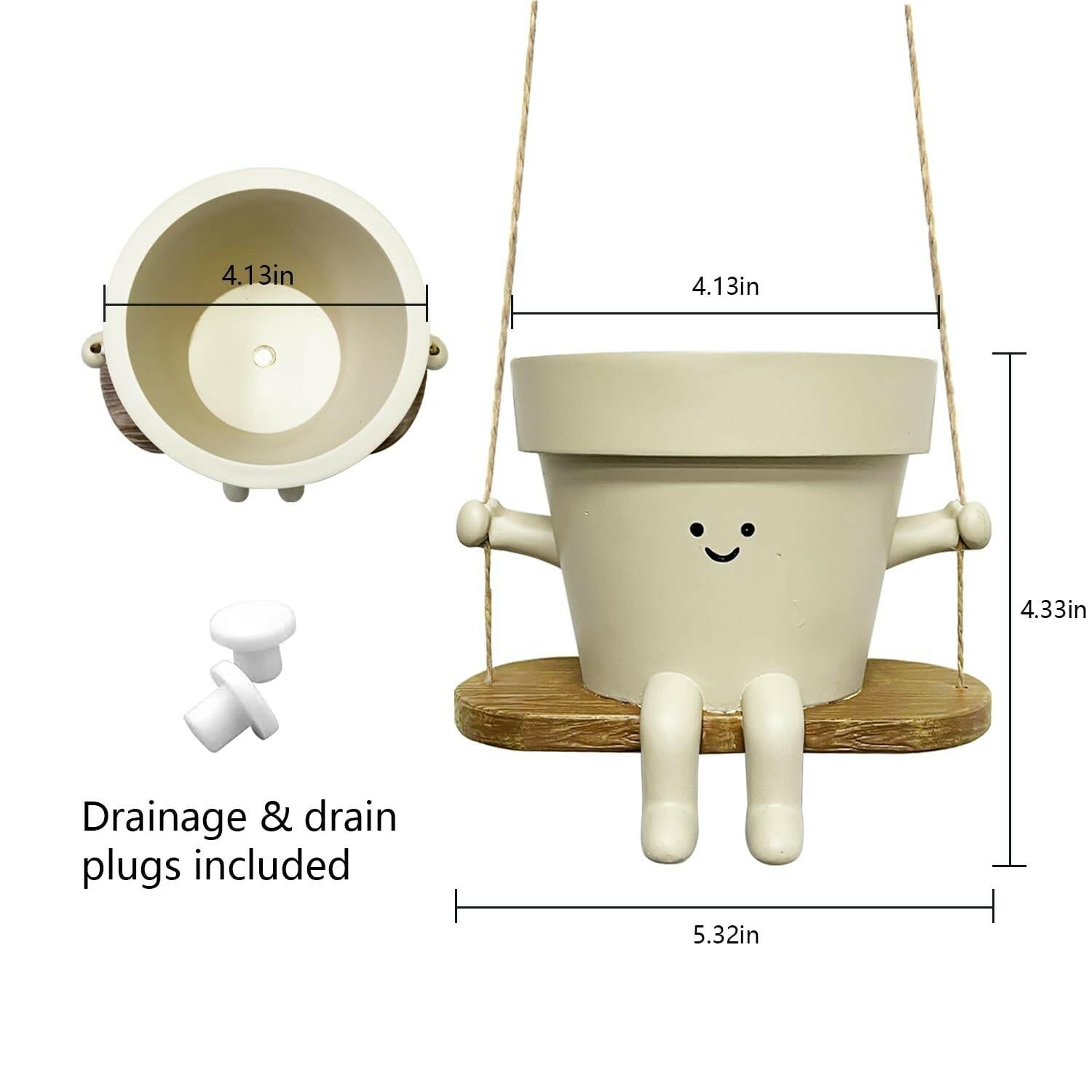 Hanging Planter Swing Face Plant Pot - Cute Resin Head Planters with Drainage