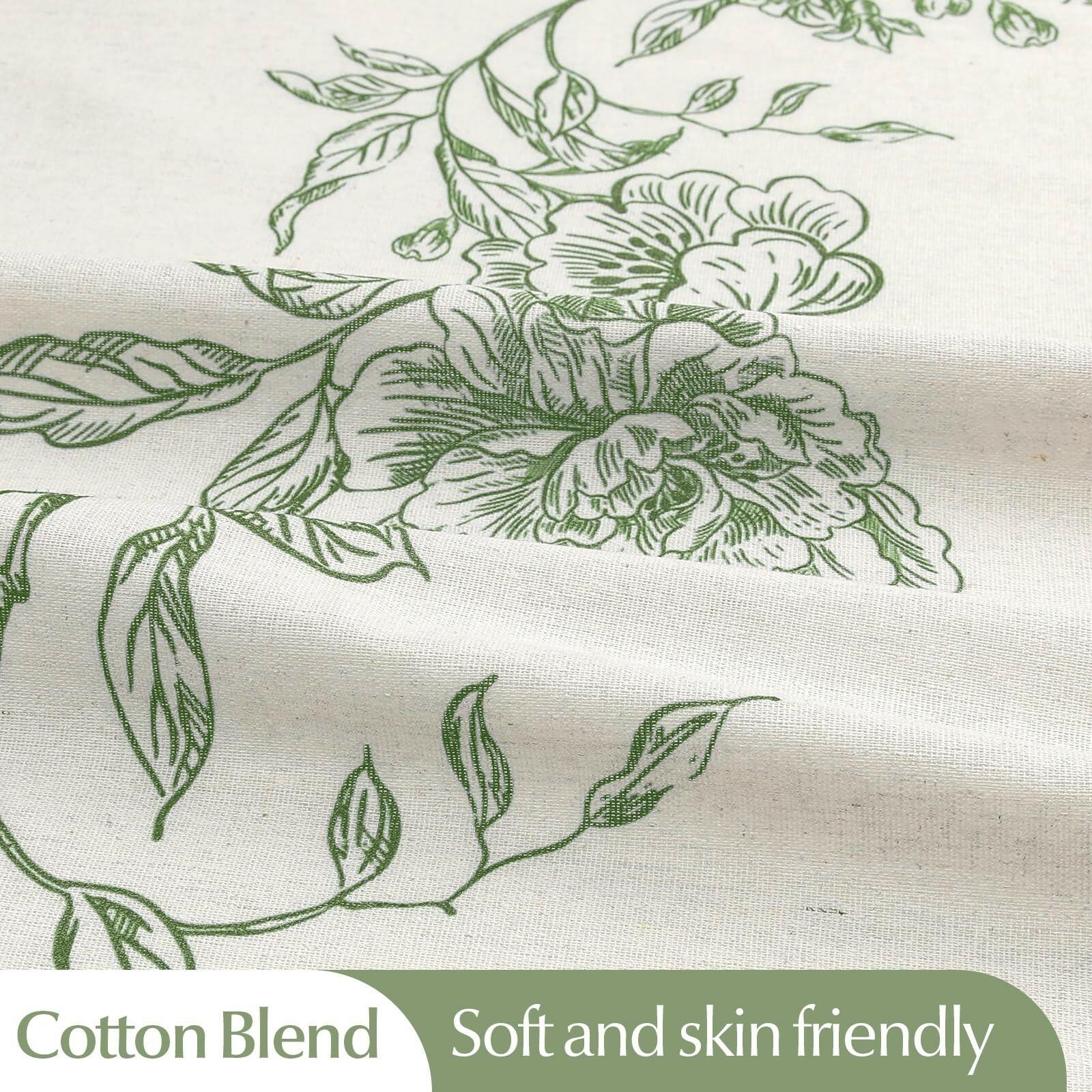 MitoVilla Sage Green Farmhouse Shower Curtain Set, 72" W x 72" L Cotton Floral