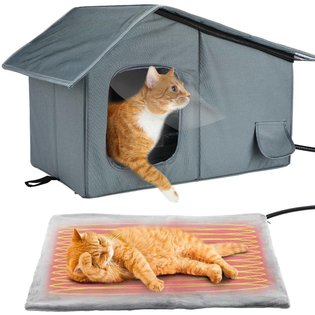OPEN BOX Medium Weatherproof Heated Cat Houses for Outdoor Cats - Insulated Cat