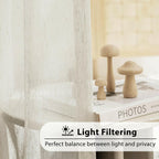 FMFUNCTEX Linen Sheer Curtains for Bedroom, Beige Curtains 84 inches Long for