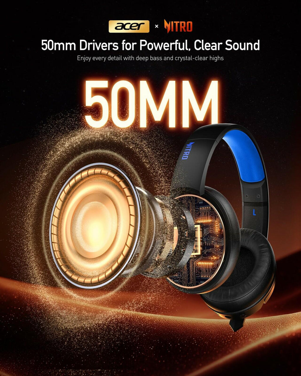 Acer 2.4GHz Flex Wireless Gaming Headset | Non-Stop 100H Battery | Dynamic 50mm