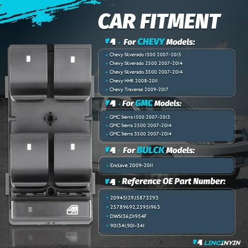 Window Switch for 2007-2014 Chevy Silverado GMC Sierra 1500 2500 3500,HHR