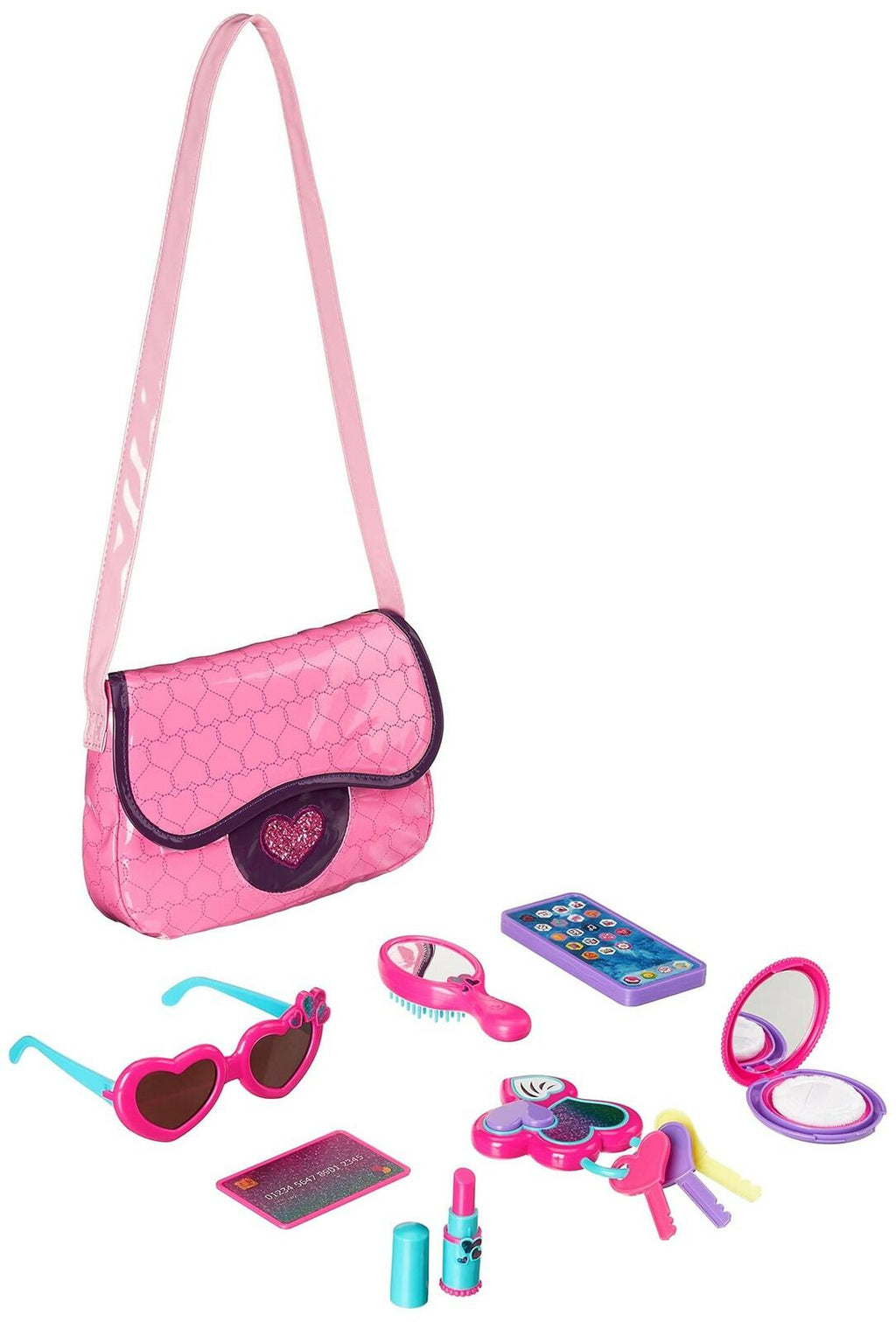Amazon Basics 8-Piece Pretend Play Purse Toy with Accessories for Girls Ages 3