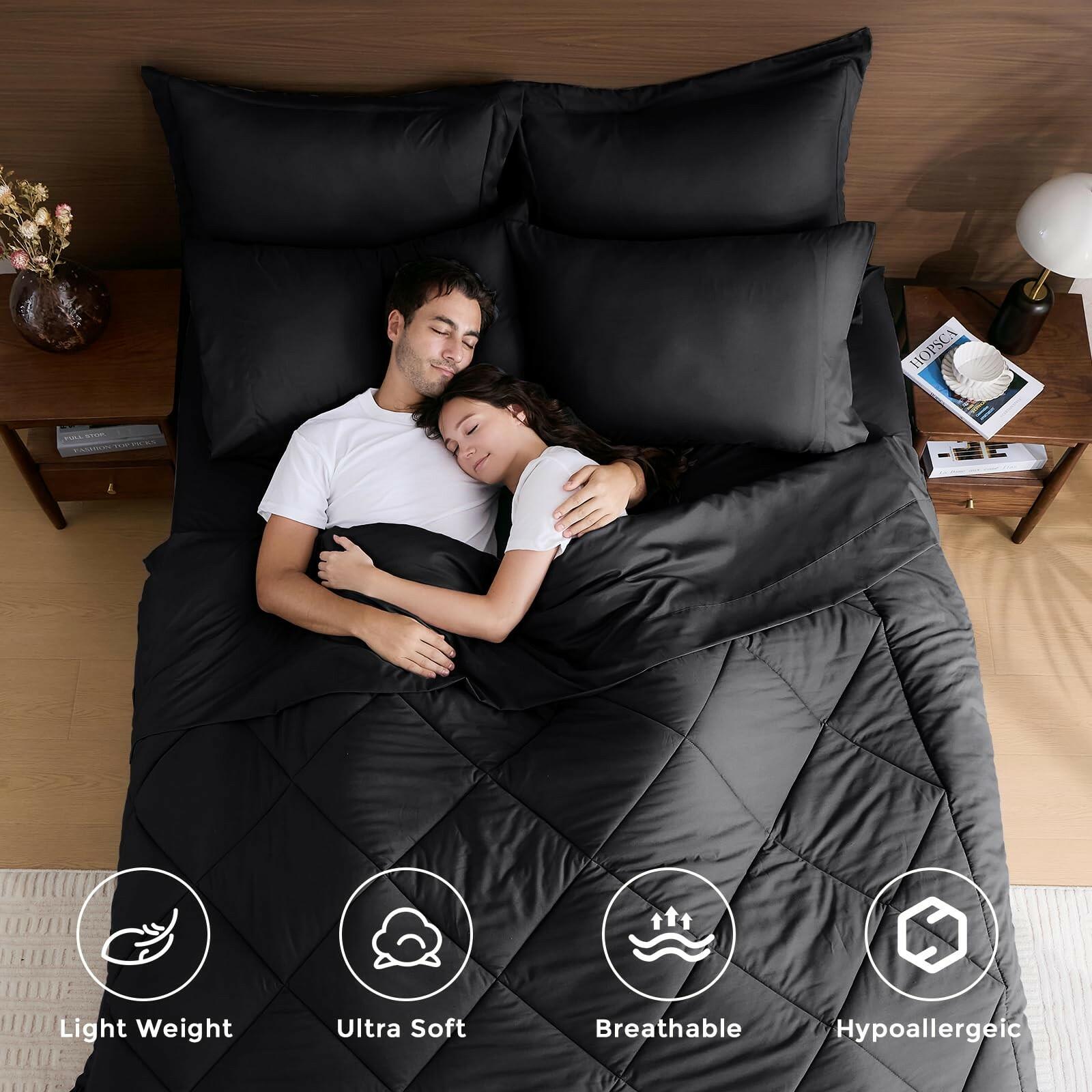 HEVUMYI Black Queen Comforter Set - 7-Piece All Season Bed in a Bag Queen, Ultra