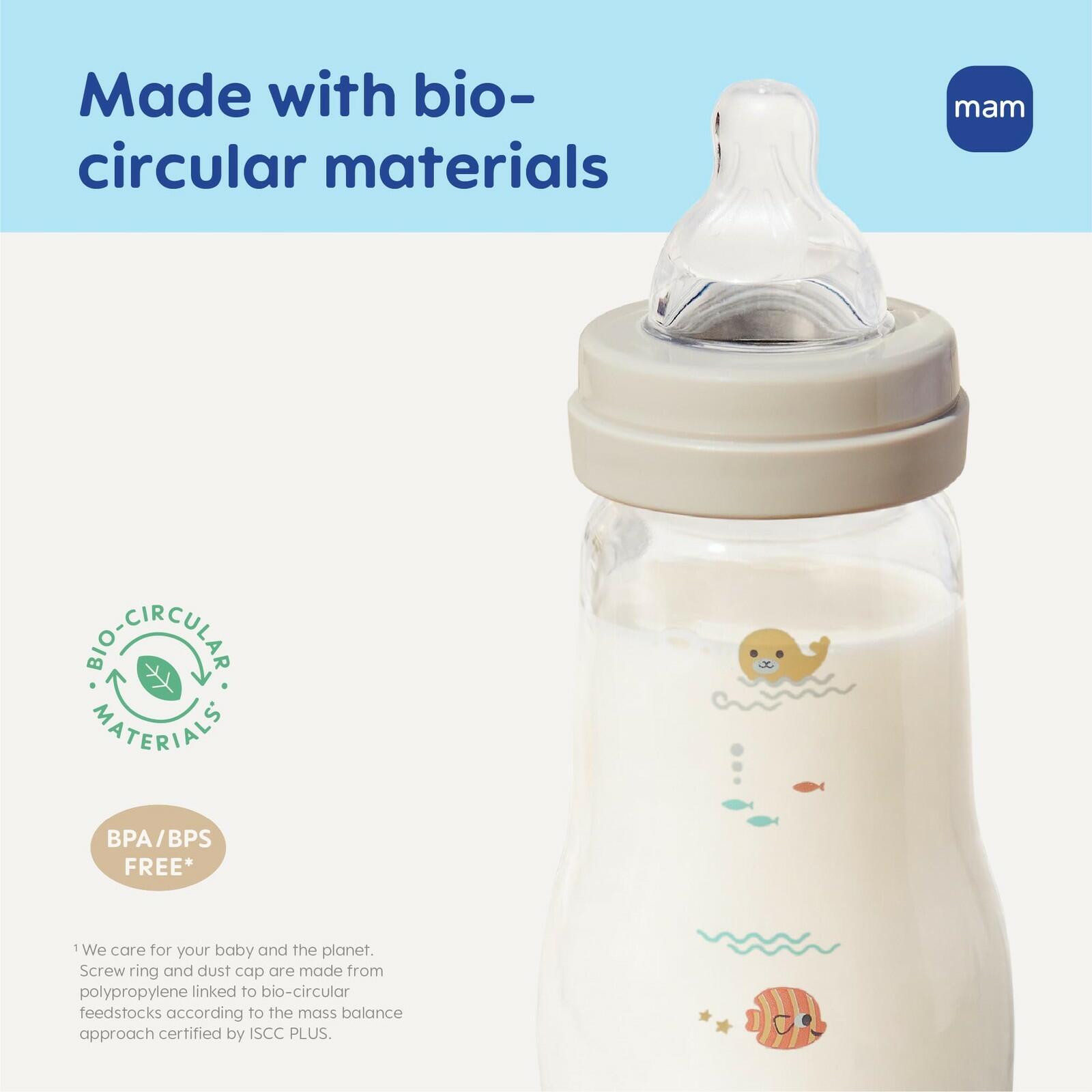 MAM 6oz Premium Glass Wide Neck Baby Bottle with Slow Flow Breastfeeding-Like