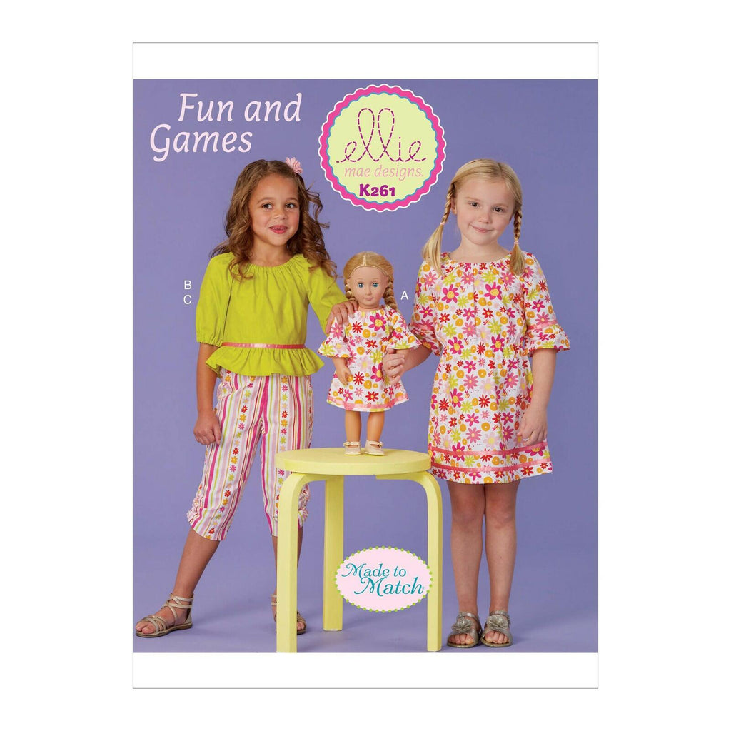 KWIK-SEW PATTERNS Kwik Girl's Shirt and Pants and 18" Doll Dress Sewing Patterns