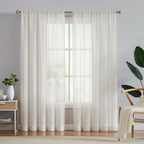 FMFUNCTEX Linen Sheer Curtains for Bedroom, Beige Curtains 84 inches Long for