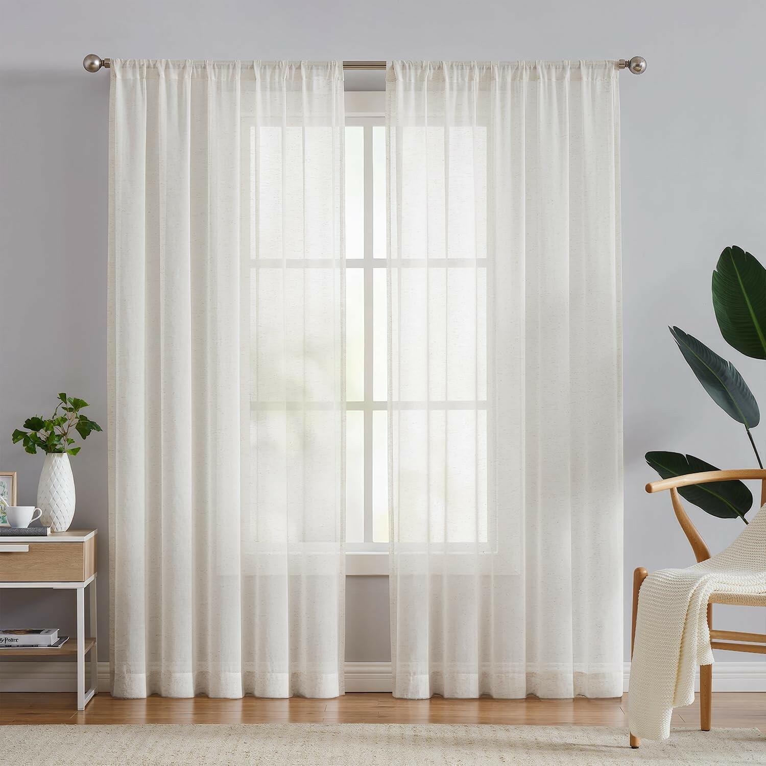 FMFUNCTEX Linen Sheer Curtains for Bedroom, Beige Curtains 84 inches Long for