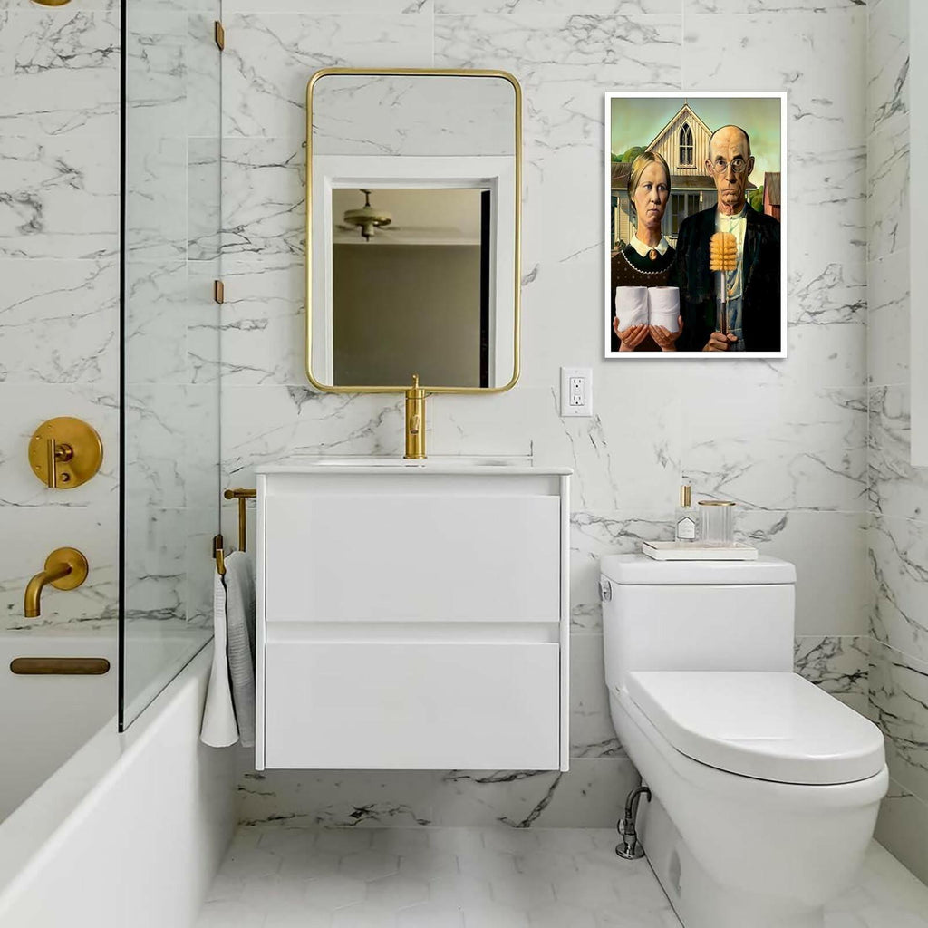 Funny Bathroom Canvas Wall Art Vintage American Gothic Toilet Poster World
