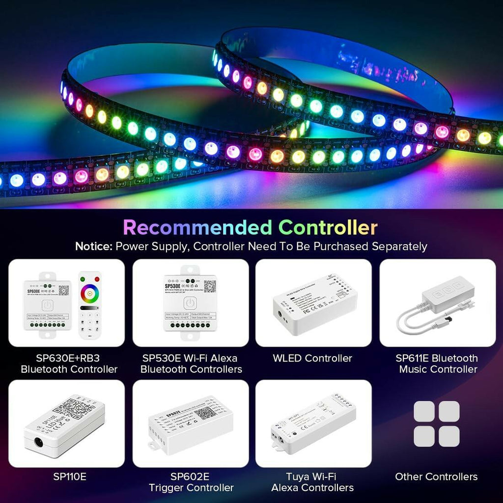 SEZO WS2812B LED Strip Light 3.3FT/1M 144LEDs/m Individually Addressable