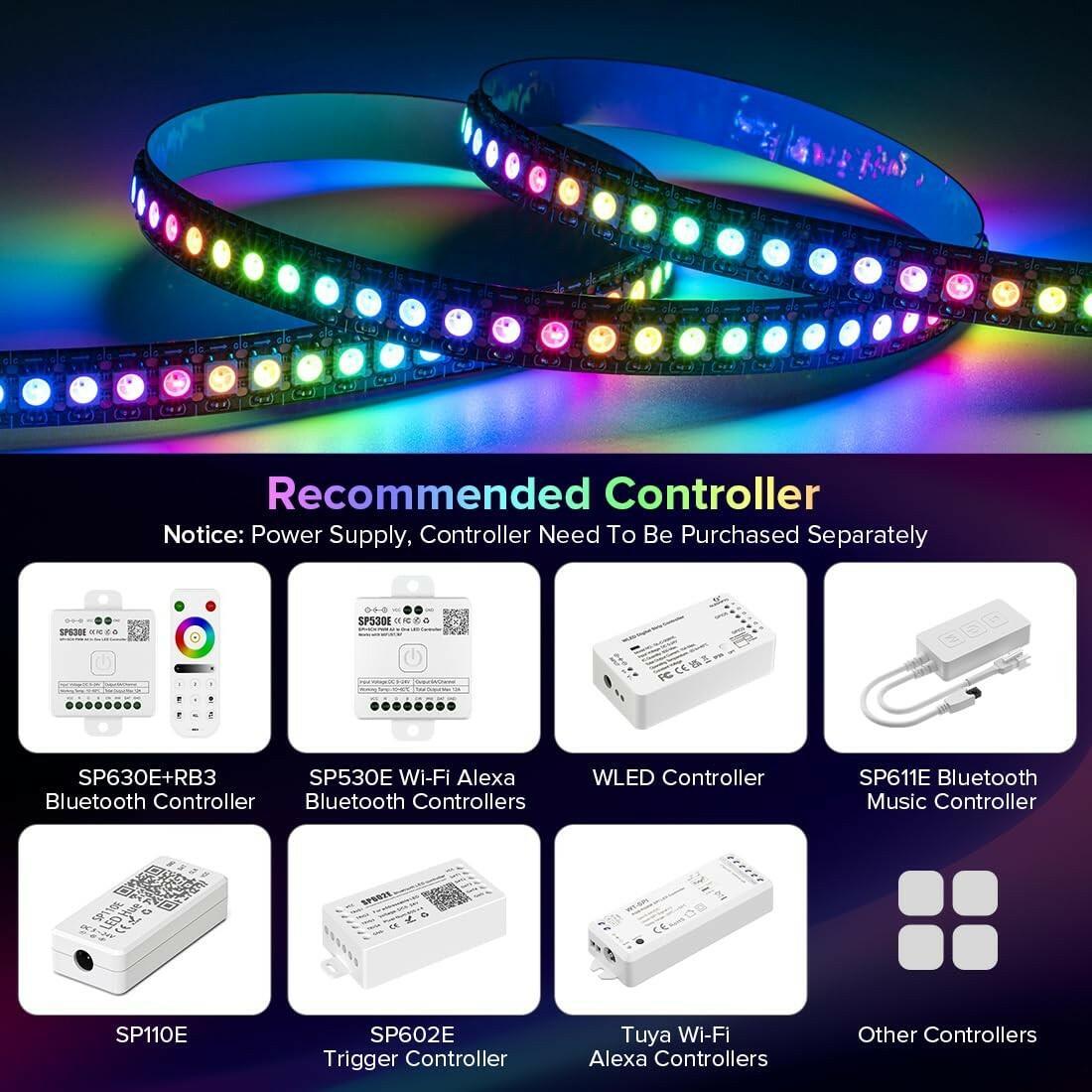 SEZO WS2812B LED Strip Light 3.3FT/1M 144LEDs/m Individually Addressable